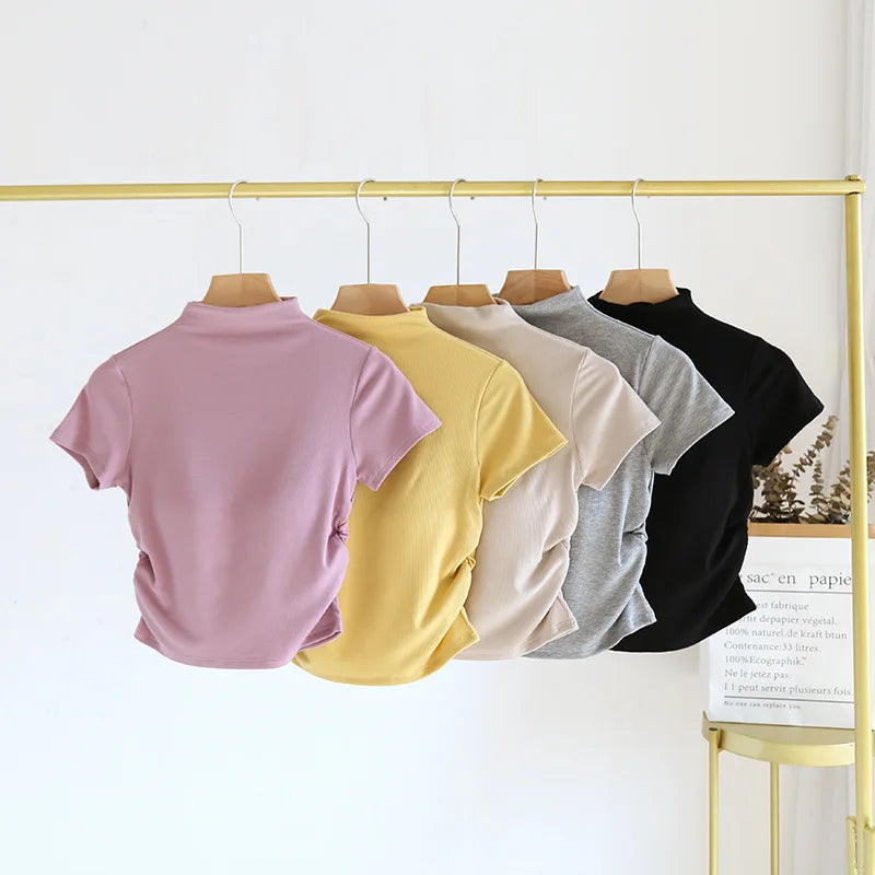 Modal Turtleneck Short Sleeves Chest Pad Base Shirt Women's Slim Underwear Spring and Summer Sleepwear Pajamas One Piece Top