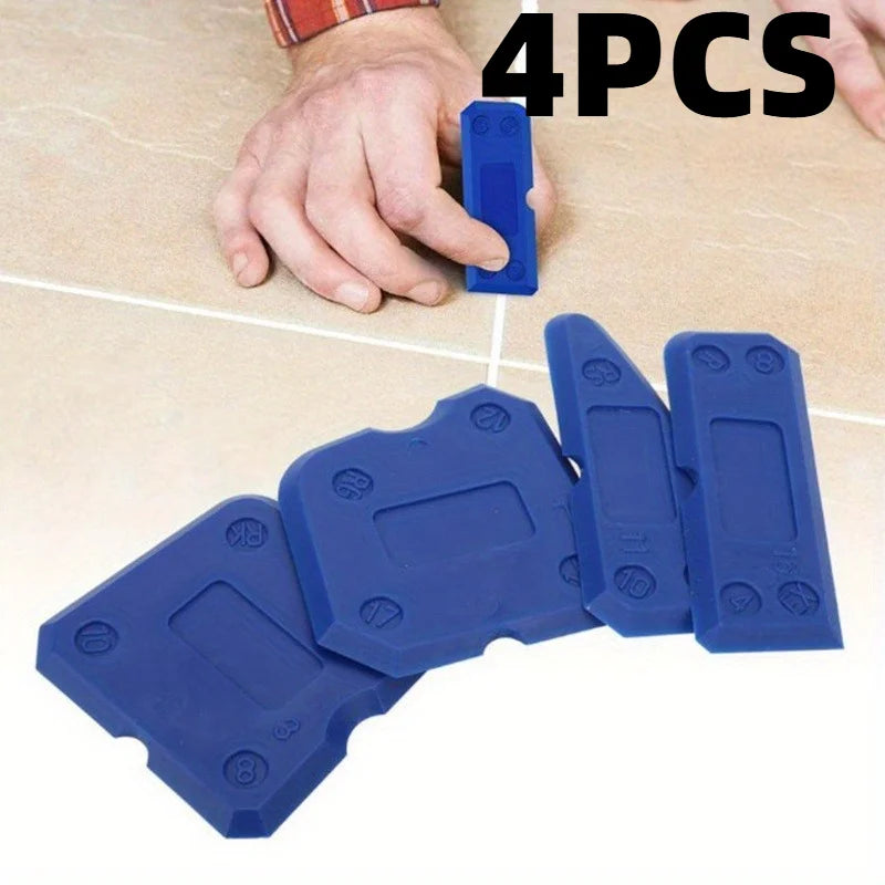 4pcs Plastic Caulking Tool Set-Silicone Sealant Application and Removal Kit.Grout Joint Edge Cleaner, Spreader for Tiles.