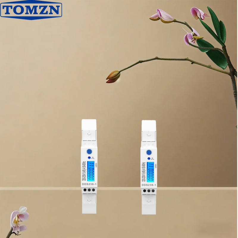 TOMZN Single-Phase DIN Rail kWh Energy Meter – 5(45)A, 45A, 220V–230V, 50/60Hz, LCD Display with Blue Backlight