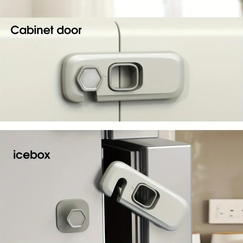 2Pcs child Safety Lock 360° Rotatable Cabinet Fridge Lock, Strong No-Trace Adhesive, No Drilling Childproof Anti-Opening Lock
