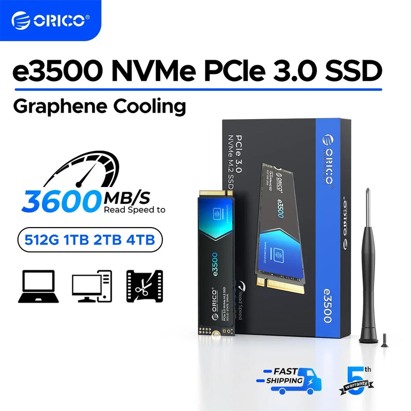 ORICO M.2 NVMe SSD 1TB PCIe3.0 3500MB/s 2280 PCIe Gen3x4 NVMe Internal Solid State Drive for Laptop/Desktop 3D NAND 5 Yeas