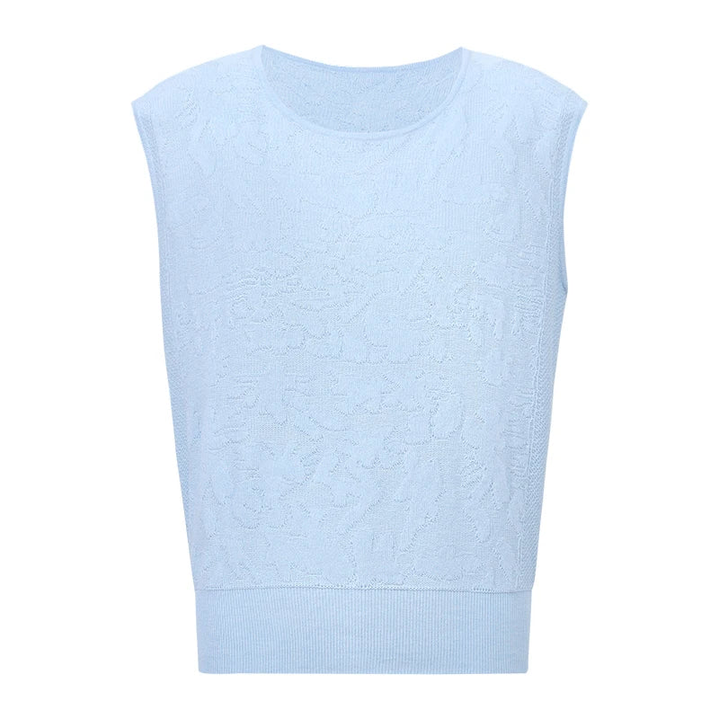Amii Sleeveless Women's Sweater 2026 Summer New O-Neck Loose Jacquard Knit Top Elegant Office Casual T-shirts For Women 12622193