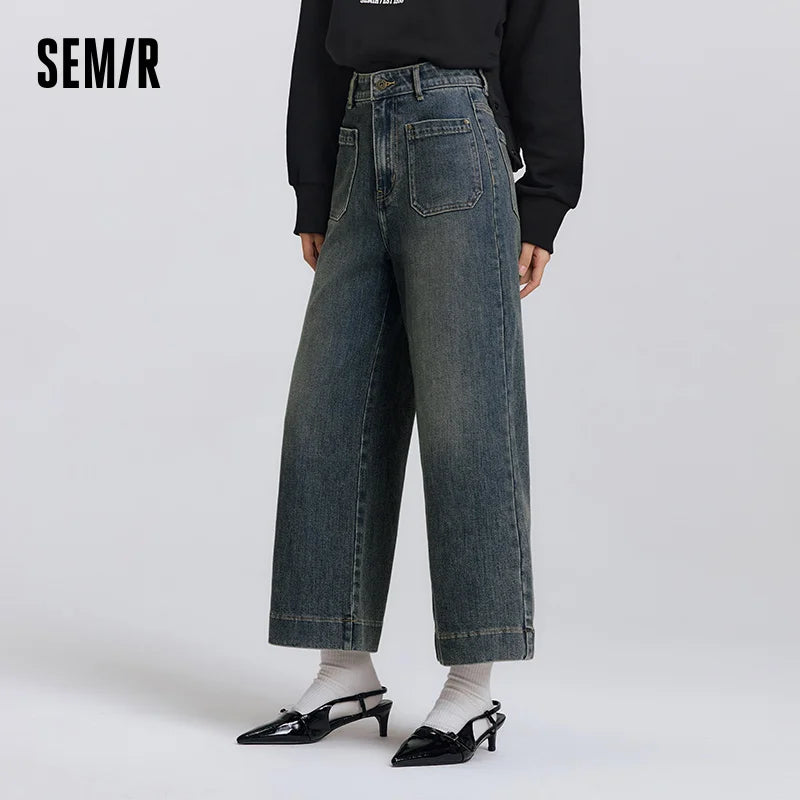 Semir Stretch Jeans Women 2026 Spring High Elastic Wide Leg Slim Fit Cropped Length Casual Fashion Versatile Trousers