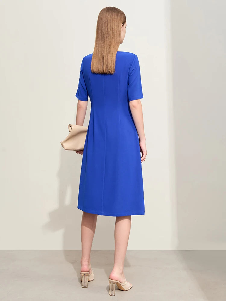 រ៉ូប Amii Minimalism A-Line សម្រាប់ស្ត្រីរដូវក្តៅឆ្នាំ ២០២៥ រ៉ូបការិយាល័យថ្មីសម្រាប់នារីការិយាល័យកអាវពាក់កណ្តាលដៃអាវស្តើងយឺត ១២៤៤២១០៦