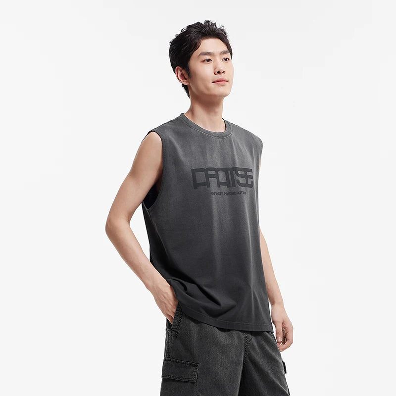 Semir Mens Vest 2026 Sleeveless Pure Cotton Letter Printed Gradient Knitted Tops Crew Neck Wide Shoulder Casual Soft Daily Wear