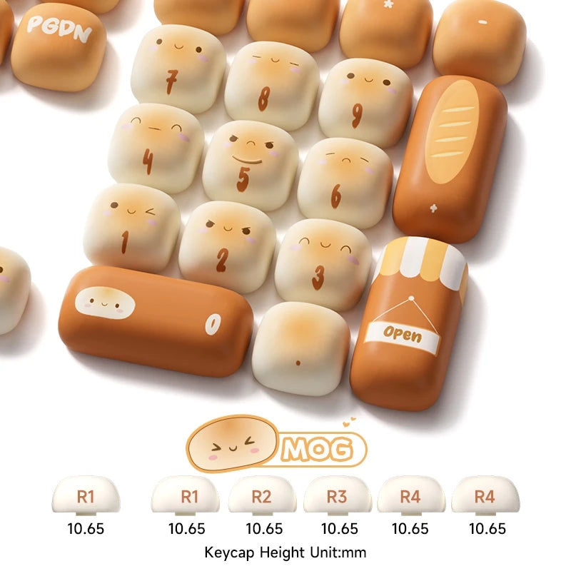 Akko Original Cute Theme MOG/MOA/MAO Profile PBT Keycap Set 5-side Dye-sub ANSI/ISO Layout Girl Keycaps Gift Round Bun Mushroom