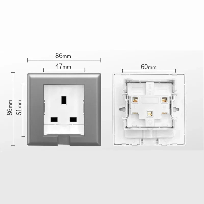 UK Plug 13A Wall Embedded Socket Panel, Hidden Wall 220V Electrical Socket, Model 86 Refrigerator Invisible Power Outlet