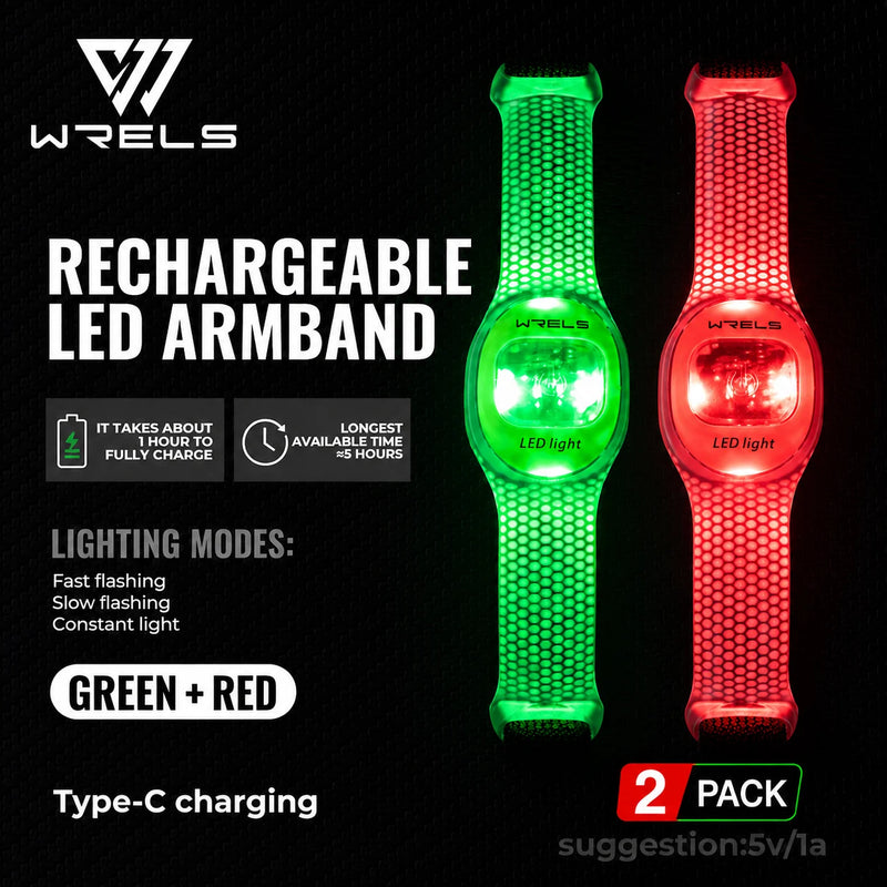 WRELS Arm Light Rechargeable LED Light Up Armband Waterproof Night Running Cycling Outdoor Safety Wristband Warning Light