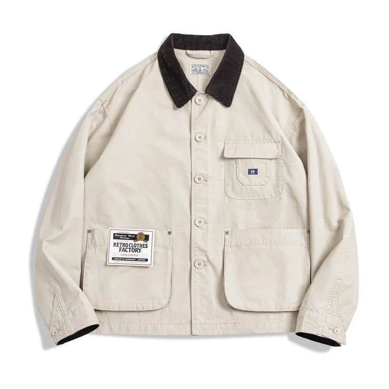 អាវក្រៅ Maden ថ្មីរបស់អាមេរិក Retro Hunting Lapel Plus Size Short Jackets Men's Outwear Spring and Autumn Brand Clothing