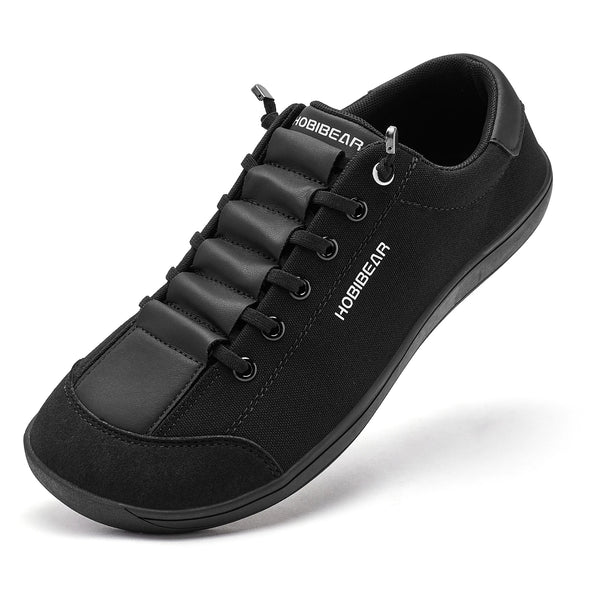 HOBIBEAR Mens Wide Toe Barefoot Shoes Minimalist Canvas Sneakers Lightweight Adjustable Slip On Walking Shoes