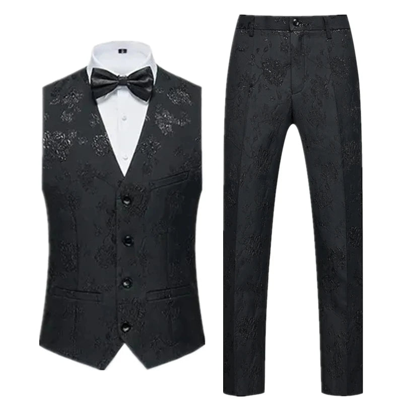 2026 New Men's Sleeveless Vest with Trousers, Wedding Party 2-Piece Set, White, Black, Red, Purple, Asian Size M-6XL