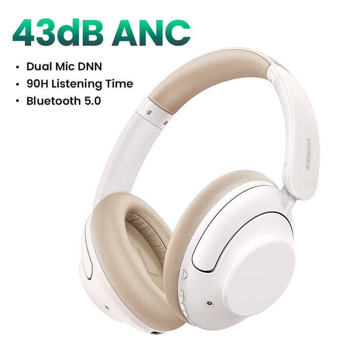UGREEN HiTune Max5 Headset Hybrid Active Noise Cancelling Earphone Wireless Bluetooth Headphones 90H Playtime Hi-Res Audio LDAC White CHINA