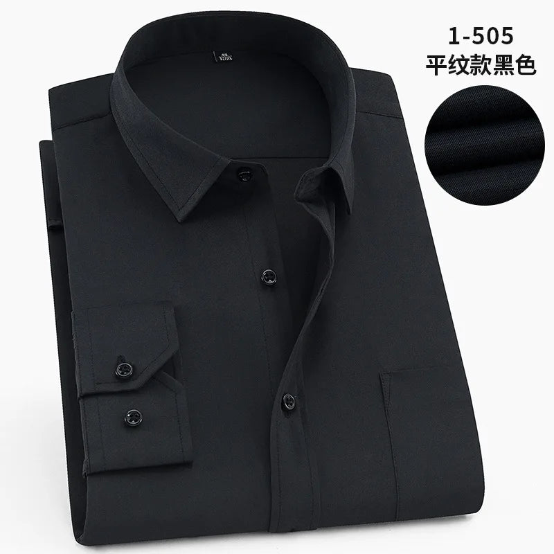 White Men Twill Long Sleeve Shirt,Single Breasted Lapel Asian Size Shirts,Wedding/Business/Office/Casual Tops Camisas,M-8XL 9XL