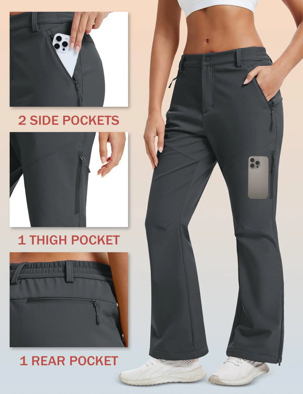 TACVASEN Women's Winter Fleece Lined Flare Pants Waterproof Fit Over Boots Thermal Ski Pants Outdoor Golf Moveable Pants