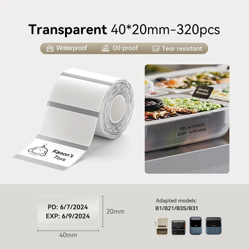 3 Rolls NIIMBOT B21 B3S B1 B31 Thermal Label Clothing Price Food Self-adhesive Tag Waterproof Smart Office Pocket Printer Label