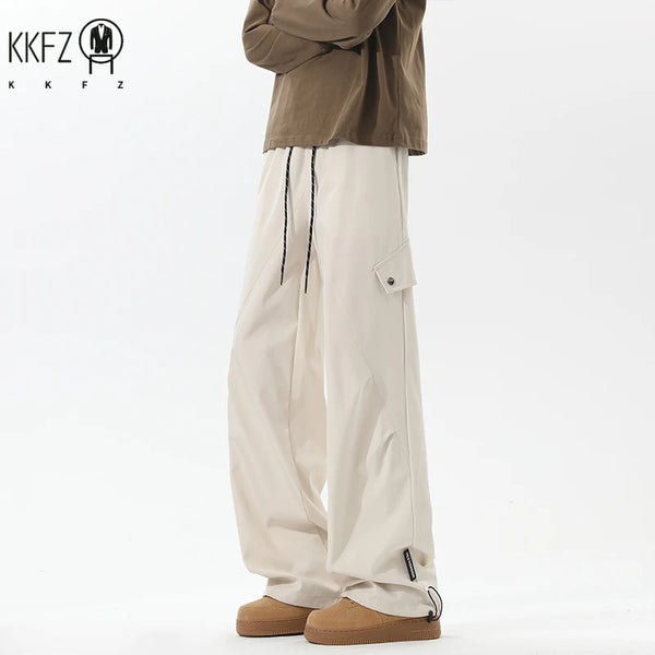 Male Streetwear Cargo Pants Elastic Waistband Drawstring Closure Adjustable Hem Cuffs For Outdoor Activities And Daily Dressing