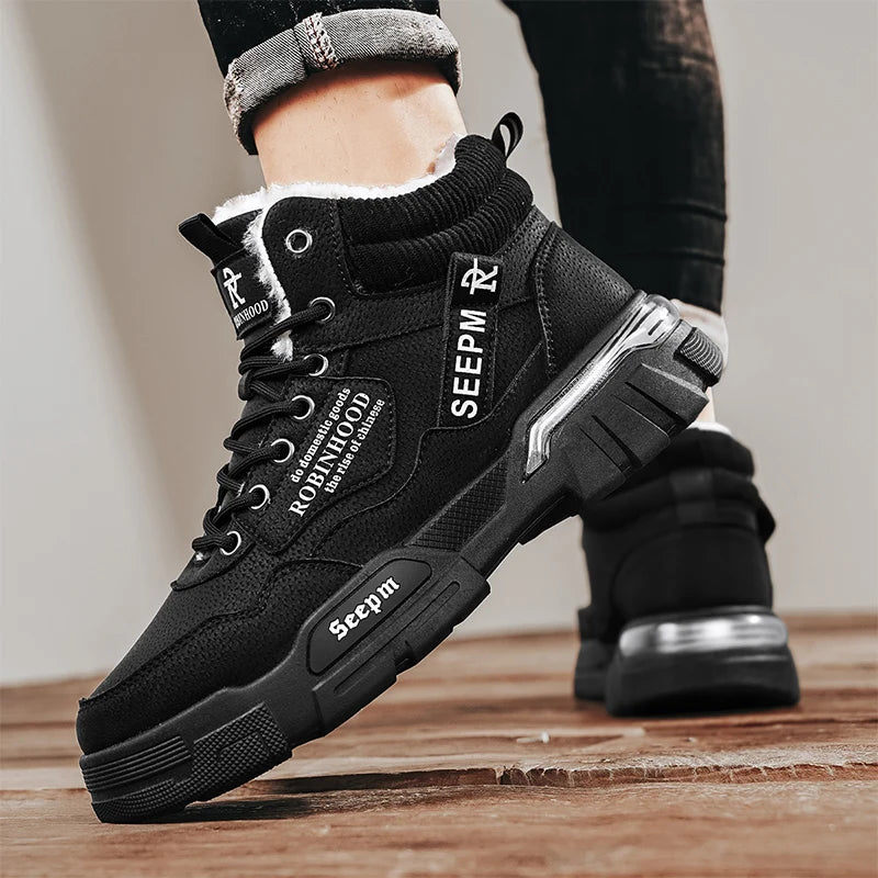 Men's cotton boots New winter warm plus velvet outdoor casual boots fashion soft-sole anti-slip comfort high-top snow work boots