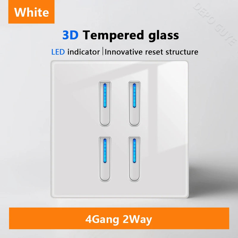 White LED indicator light switch Panel glass piano key Self-reset wall switch socket,UK Universal USB Type-C Electrical outlet