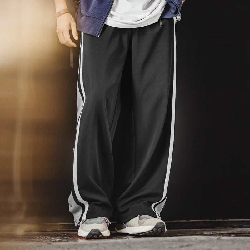 Maden Men’s American Basketball Sweatpants Straight Leg Casual Track Pants Black Stripe Loose Fit Joggers Fall Winter