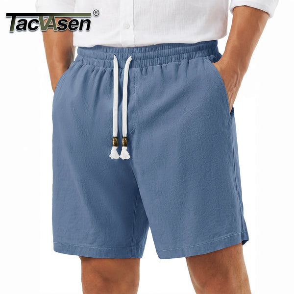 TACVASEN Men's Cotton Casual Shorts Loose Summer Beach Vacation Short Solid Pants with Deep Pockets Elastic Waist 7 Inch Inseam