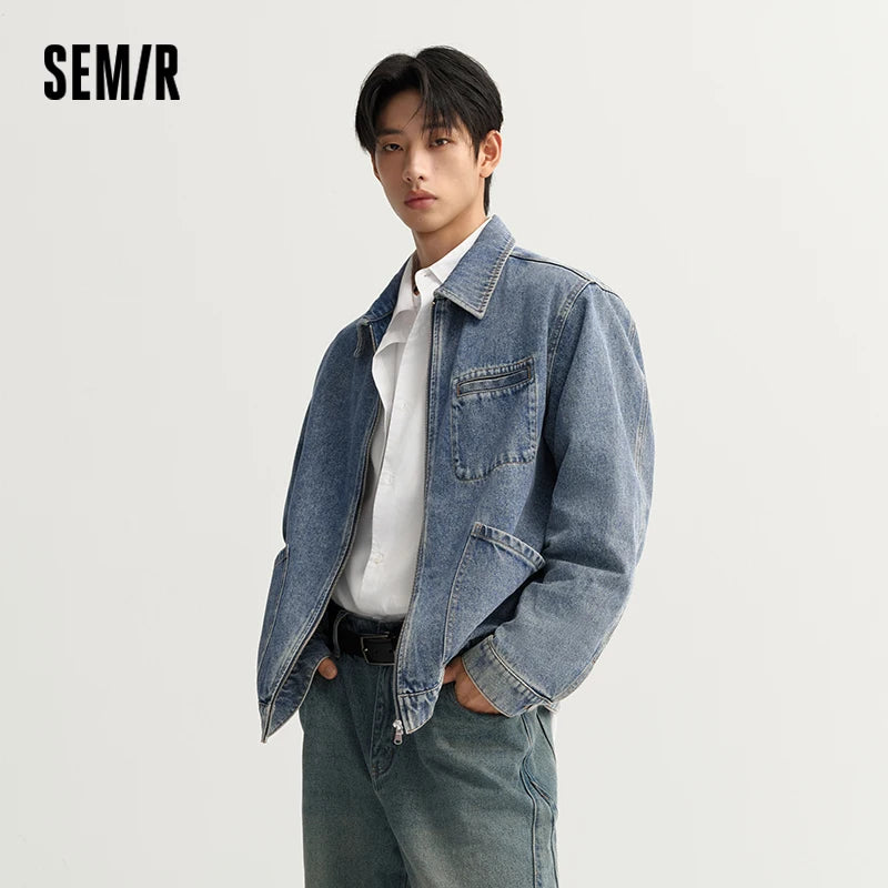 Semir Unisex Jacket Denim Retro Lapel Classic Workwear Loose Casual Style Autumn Outerwear Urban Daily Wear 2026