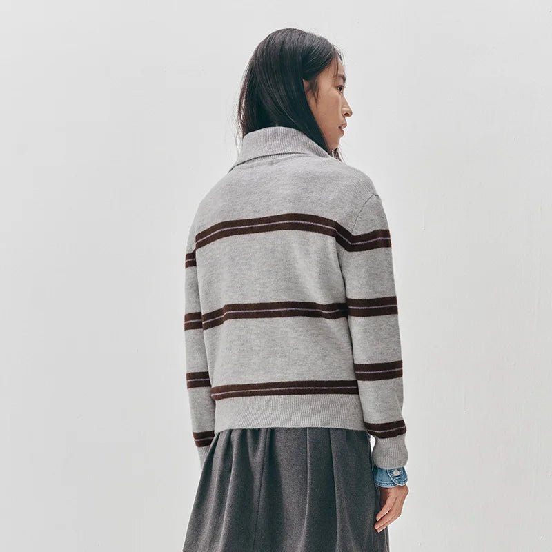 Semir Women Sweater Stripe Pattern Half Zip Loose Fit Retro Style Soft Touch 2026 Winter Layering Wear Warm Knit Everyday Style