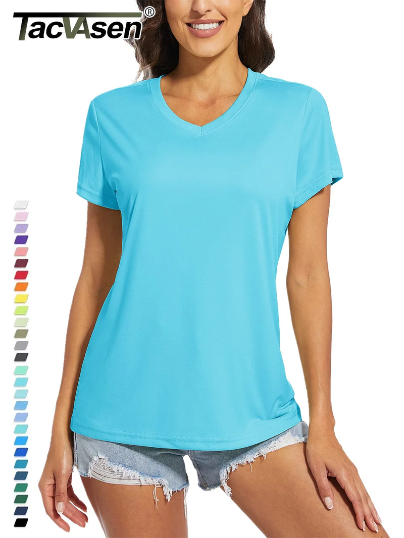 TACVASEN UPF 50+ Summer Sun Protection V-Neck T-shirts Womens Short Sleeve T-shirts Breathable Lightweight Quick Dry Shirts Tops