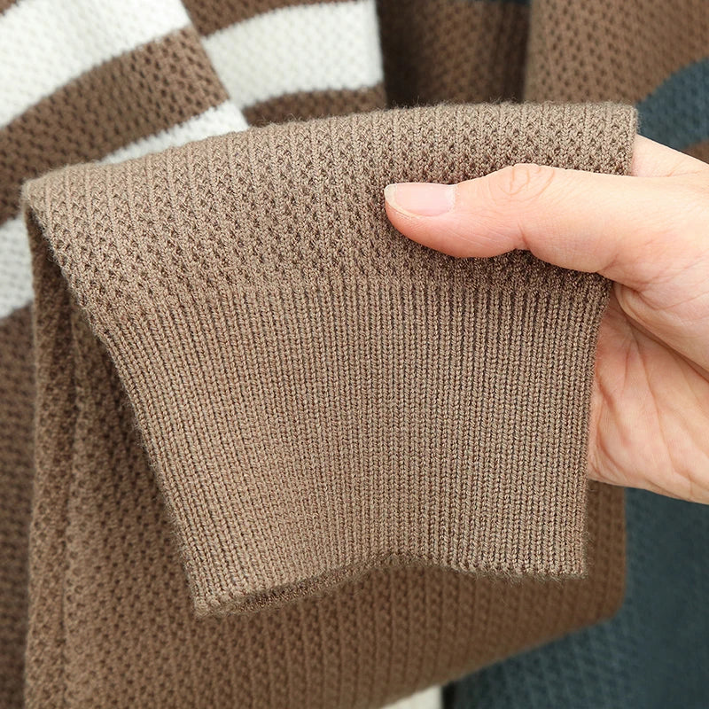 Designer Original Men Long Sleeved Knitted Sweater Stripes Color Blocking Thicken Keep Warm Autumn Winter CasualFashion Pullover