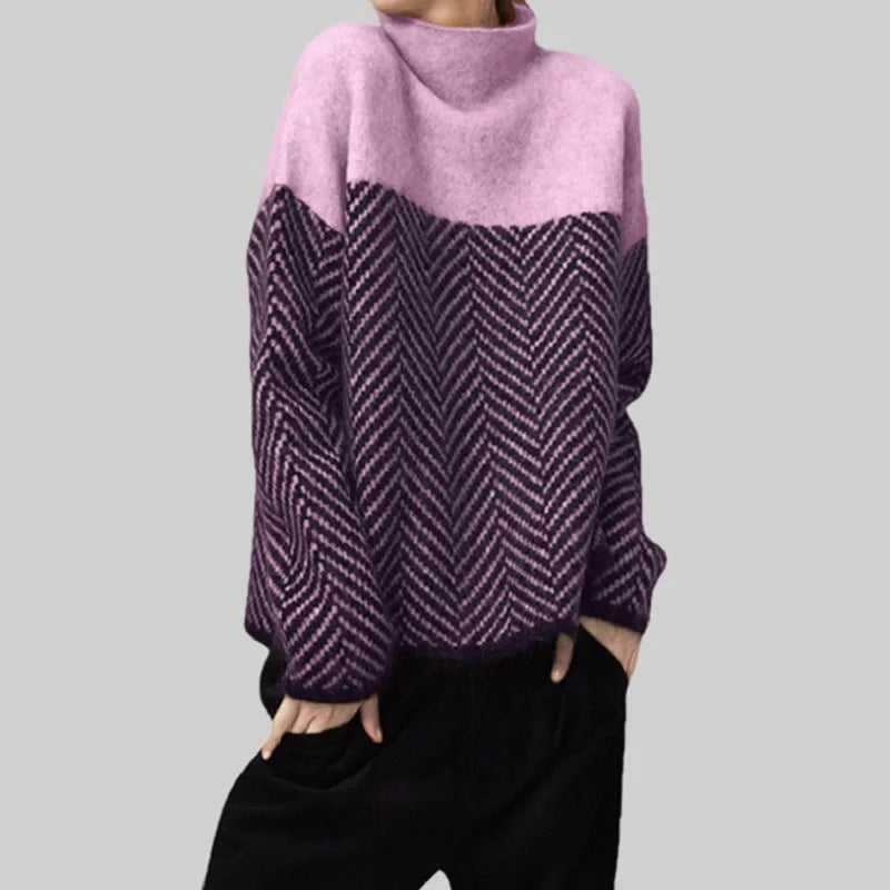 Women Sweater Pullover Top New Long Sleeve Knitwear Autumn Winter Ladies Bottoming Shirt Patchwork Color Jumper Spring Clothes