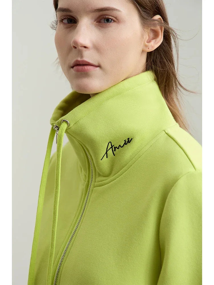 AMII Minimalism Women's Turtleneck Sweatshirts Casual Zipper Letter Embroidery 2026 Winter New Commuter Fleece Hoodies 12444129