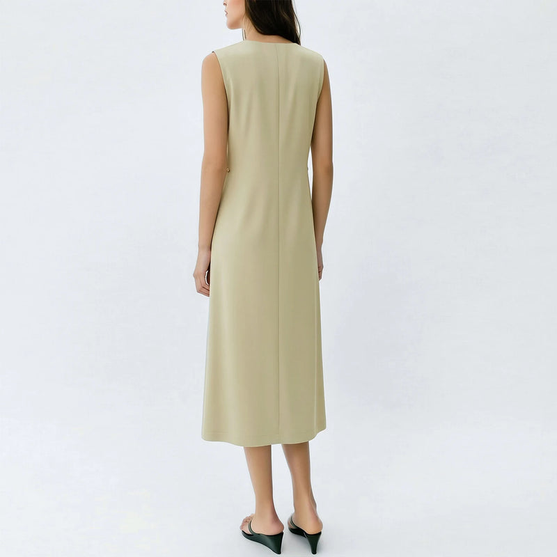 Amii Off Shoulder Women's Casual Dresses 2026 Summer New Metal Button Elegant Loose Fit Sleeveless Midi Women's Dress 12642112