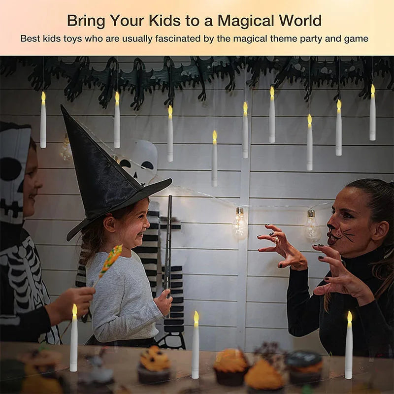 Floating Candles with Wand 8/12PCs Magic Hanging Candles Flickering Warm Light Flameless Floating LED Candle Halloween Decor