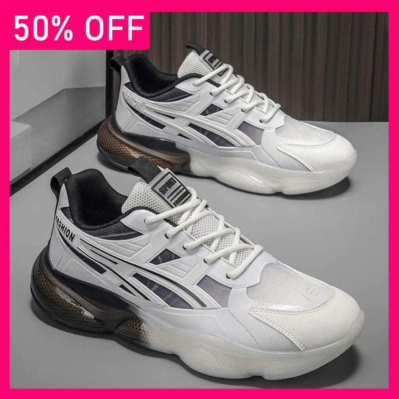 Men Sports Shoes Breathable Mesh Lightweight Thick Sole Soft Comfortable Spring New Outdoor Running Fitness Shoes for Teenagers