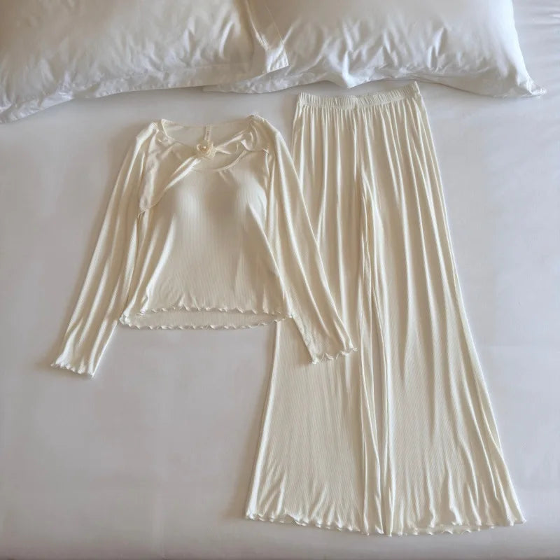 Women's Pajamas 2 Piece Sets Female Clothing Chest Pads 2026 New Long Sleeve Home Suit for Women Nightwear Comfort for Homewear