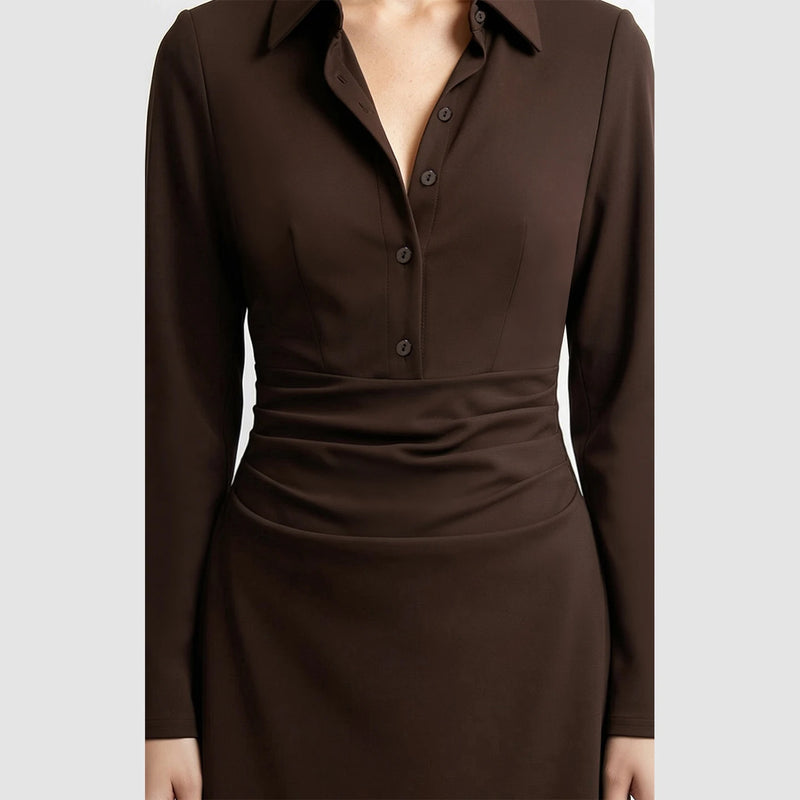 Amii Dress for Women Autumn Notched Collar Button Placket Slim Waist Asymmetrical Knitted Midi Dresses Woman Clothing 12623076