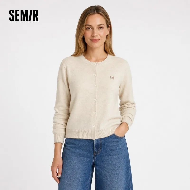 Semir Knitted Sweater Slim Fit Embroidered Pullover Women 2025 Winter Short Style Round Neck Layered Top