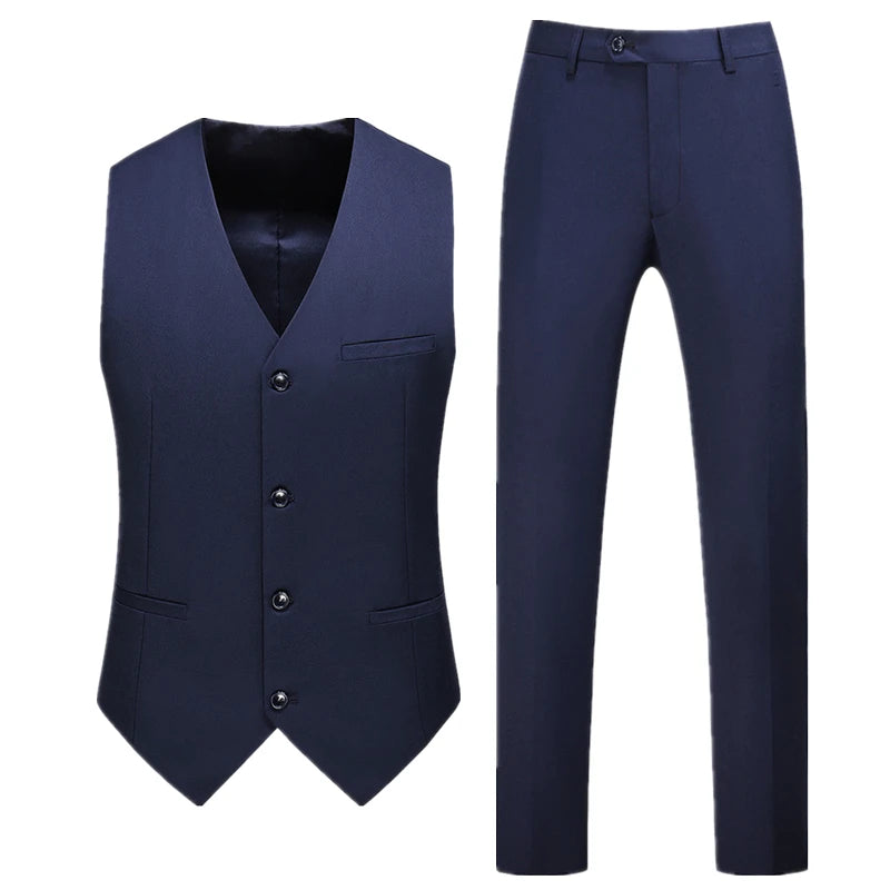 2026 Men's Bright Red V-Neck Sleeveless Vest with Pants, Green Gray Black White Purple Waistcoat and Trousers Asian Size Sets