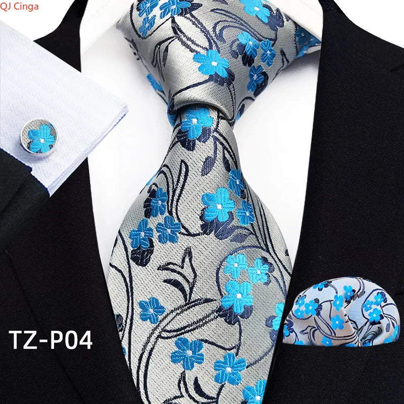 2026 New Men's Jacquard Fabric Tie Set Perfect for Business/Banquets/Formal Wear/Weddings. (Tie + Pocket Square + Cufflinks)