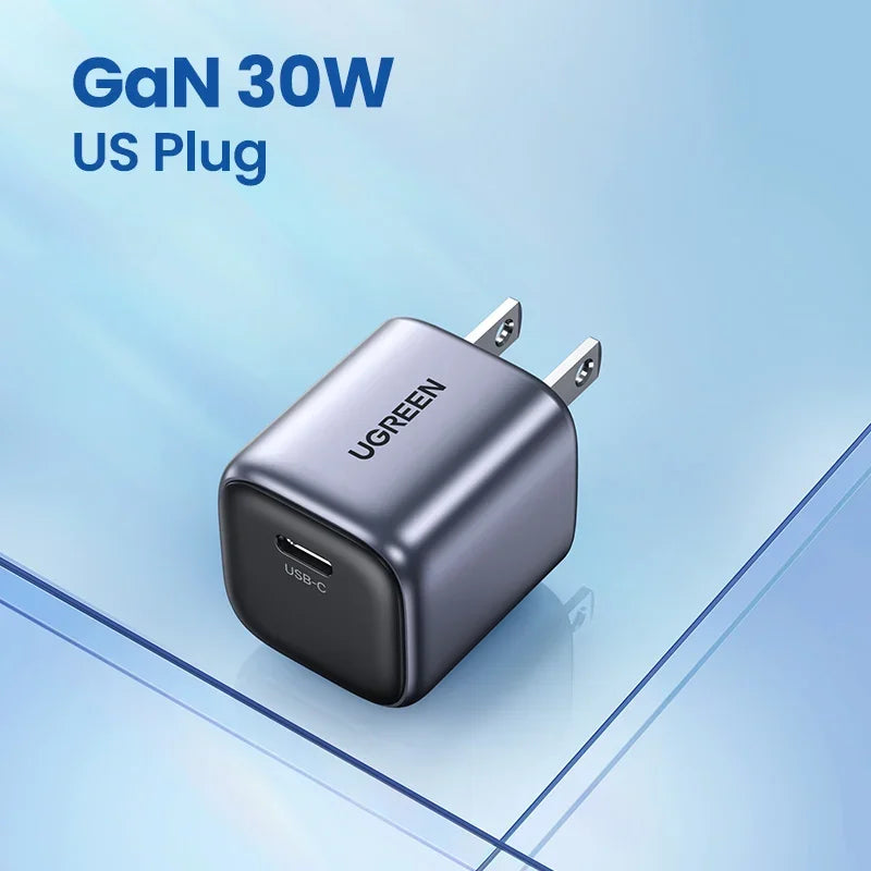 UGREEN 20W 30W GaN Charger PD Fast USB Type C Charger USB C PD3.0 QC3.0 Quick Charging For iPhone 16 15 14 Mobile Phone Charger