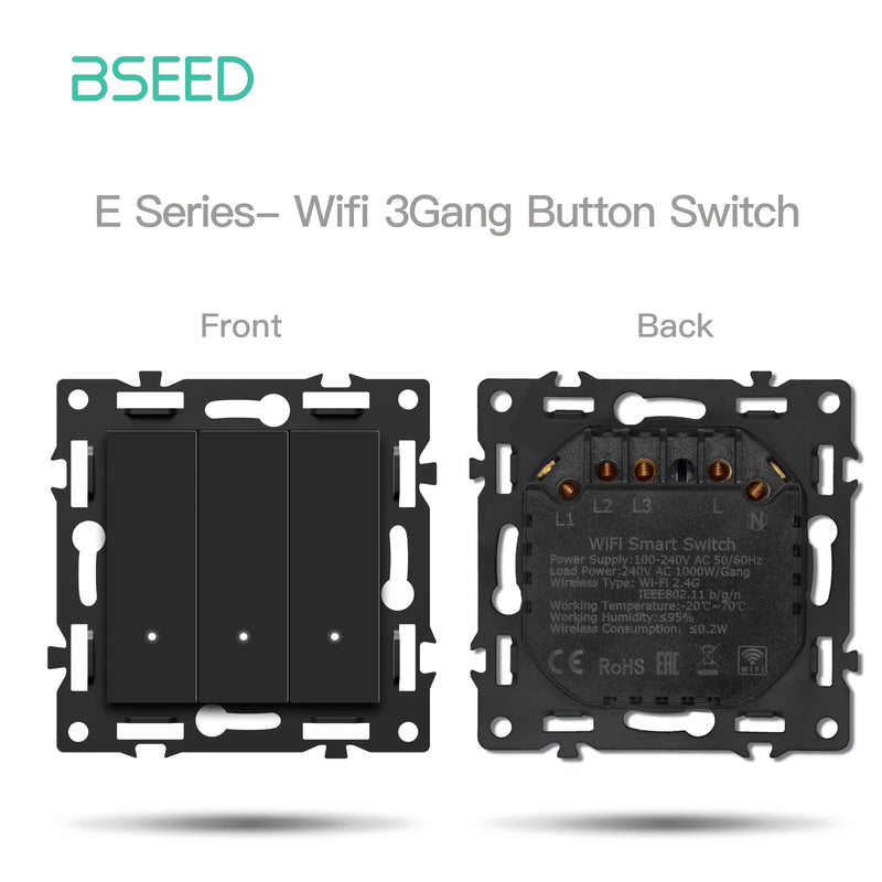 BSEED WIFI Click Light Switch Part Smart Wifi Switch Function DIY Part EU Wifi Socket Outlets Parts Glass Frame Only Black