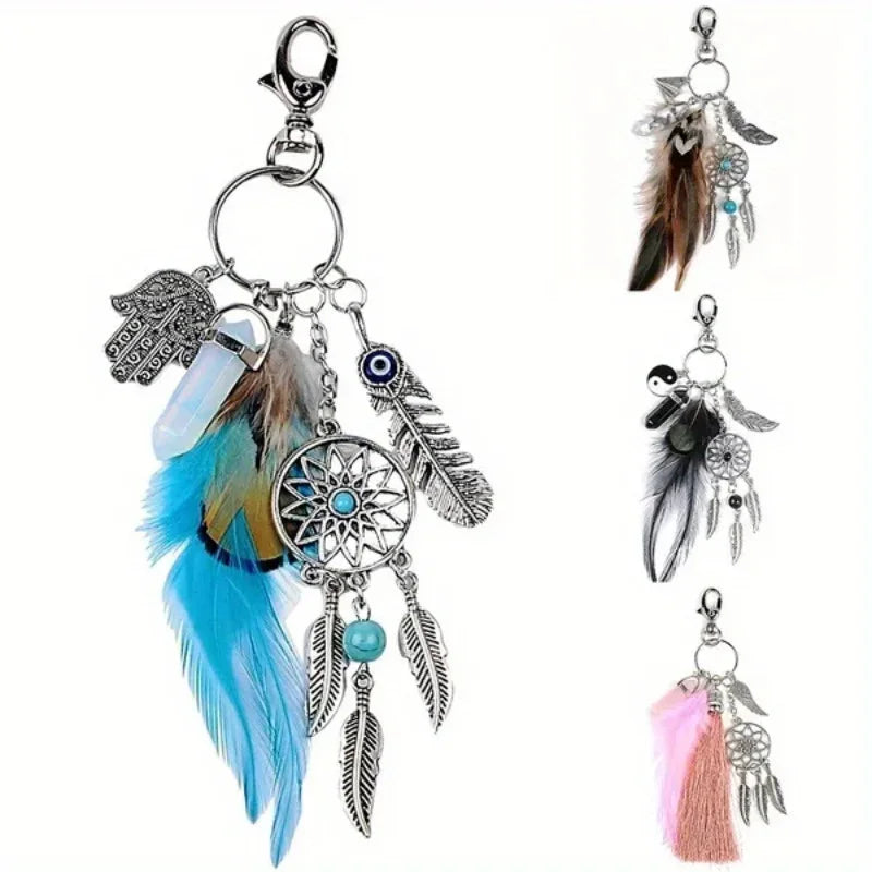 Best Valentine's Day Gift! Maiden Dream Catcher Bohemia Style Key Ring Pendant Artificial Feather Key Chain Bag Decor Tassel