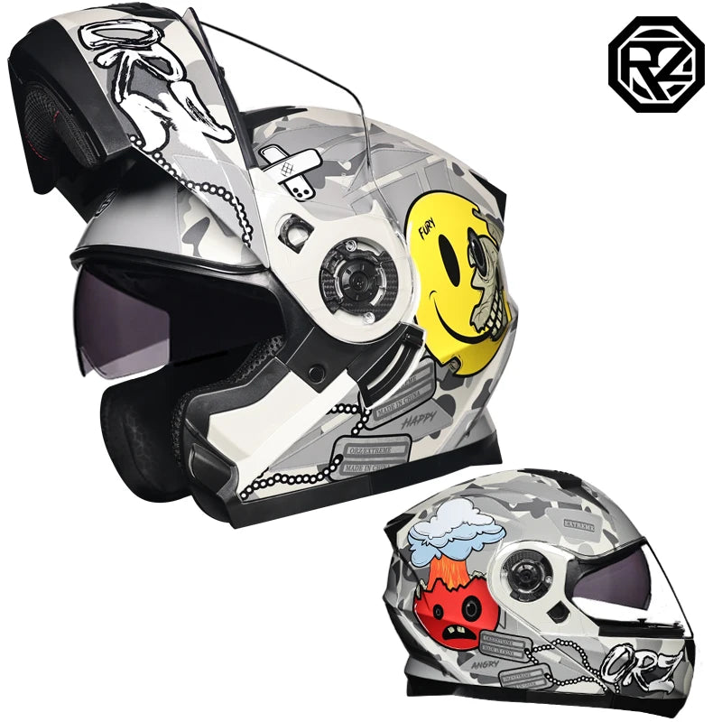 Motorcycle Open Face Modular Flip Up Full Face Helmet for Adult Men and Women DOT Approved Moto Helmets ORZ-162