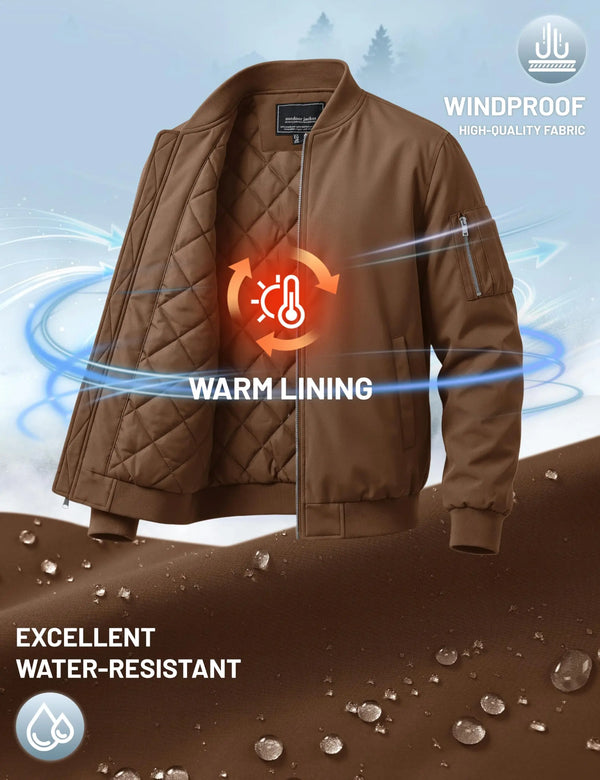 TACVASEN Men's Autumn And Winter Full-Zip Padded Jacket Warm Polyester Waterproof Coat with 5 Pockets for Casual Outdoor Wear