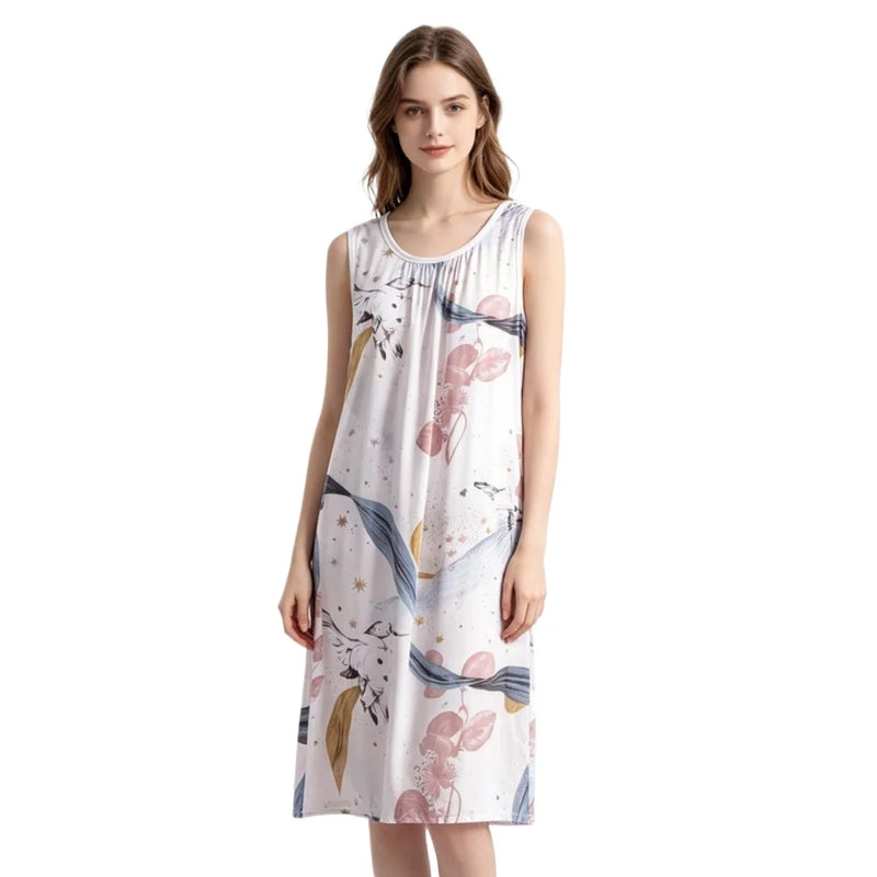Women's Nightgown Night Dress Round-Neck Sleeveless Summer Nightgowns Woman Sleep Soft Lounge Dress for XL-6XL Pajamas Dress