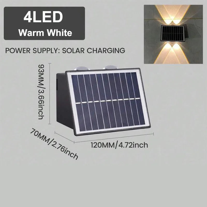 Solar LED Wall Lamp Outdoor Waterproof Porch Lights Upper Lower Spotlight Solar Powered Streetlight for Balcony Courtyard Garden