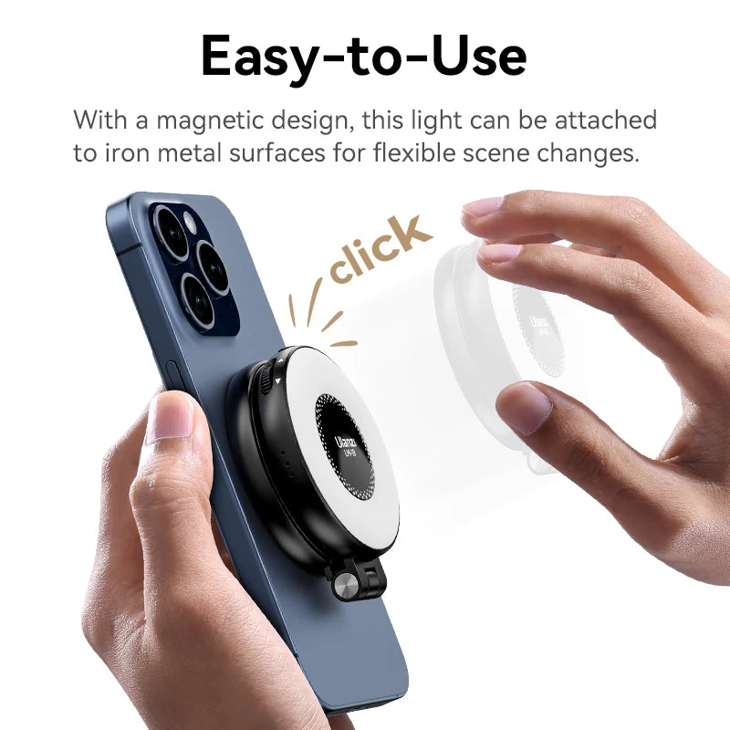 ភ្លើងវីដេអូ Ulanzi LM19 MagSafe ភ្លើងថតរូប Selfie ពីរពណ៌សម្រាប់ iPhone 16 15 14 Pro Max ភ្លើងបំពេញត្រឡប់ជាជើងទម្រទូរស័ព្ទសម្រាប់វីដេអូ Vlog