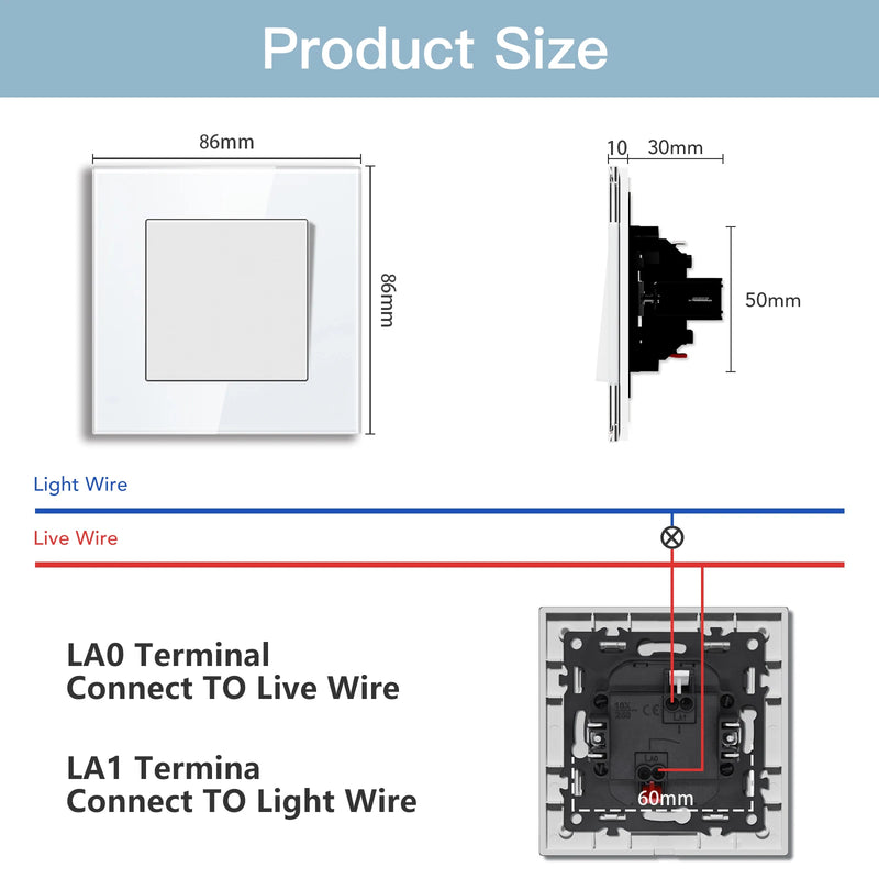 BSEED E Series Mechanical Button Switch 1/2Gang 1Way Double Light Switch Triple Toggle Switch Glass Panel Switch On Off 250V