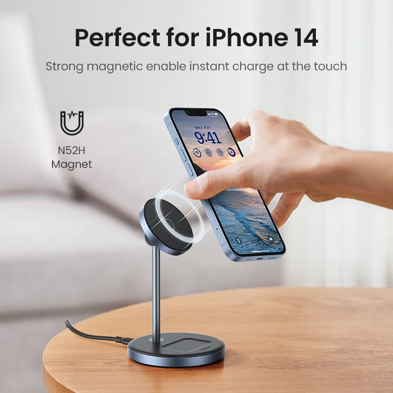 UGREEN Magnetic Wireless Charger Stand 15W Max 2-in-1 Charging Stand For iPhone 16 17 Pro Max/iPhone 14/AirPods Fast Charger