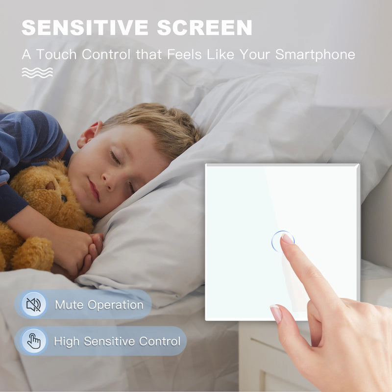 BSEED Touch Light Switches LED Backlight EU Wall Sockets Switches Glass Panel Max.Load 300W 1/2/3Gang 1Way LED Light Switches