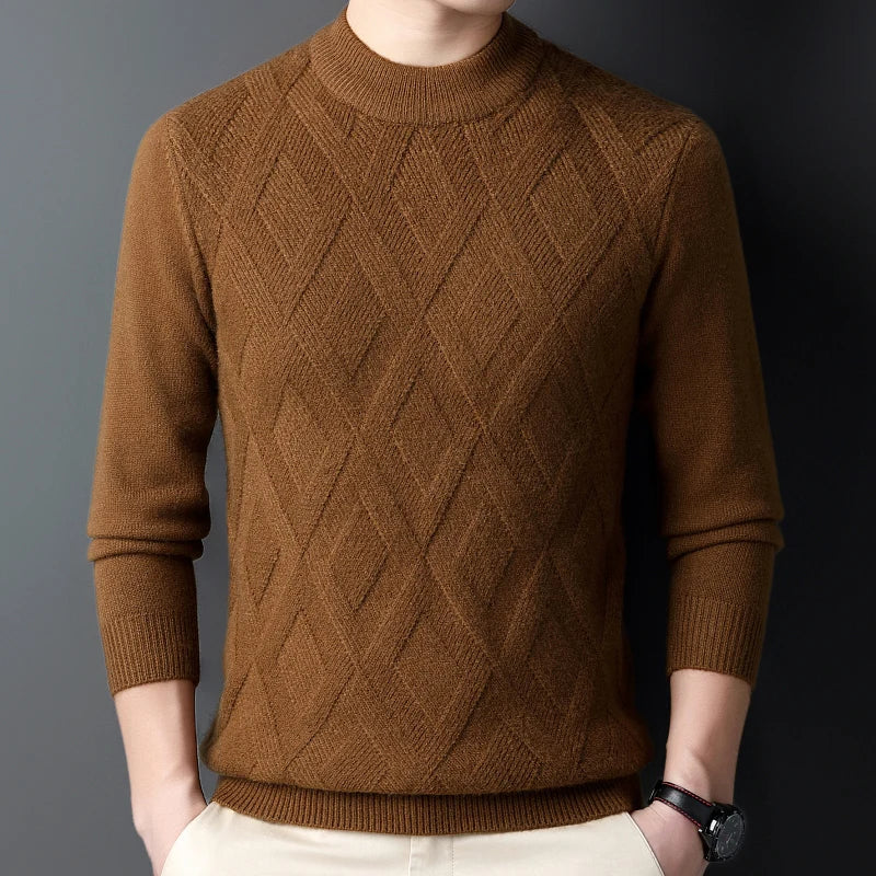 Solid Color Thickened and Warm Turtleneck Sweater with An O-neck, Suitable for Daily Commute, Stretchable Solid Color Base Shirt